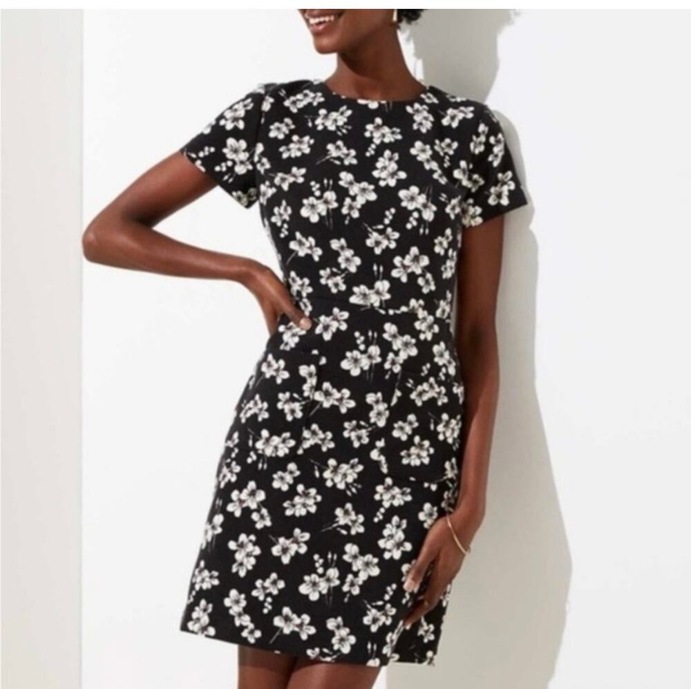 Loft Petite Magnolia Floral Print Patch Pocket Dress Sz 6P